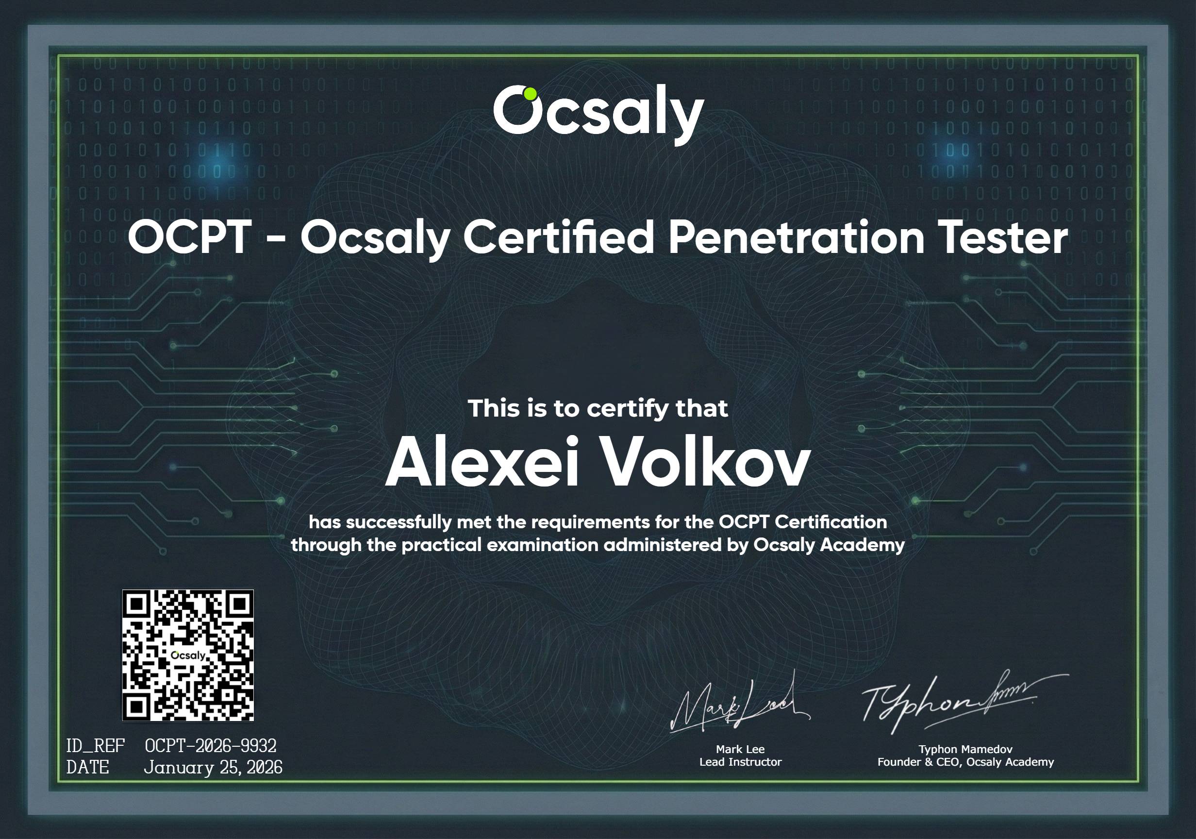 OCPT Certificate Template