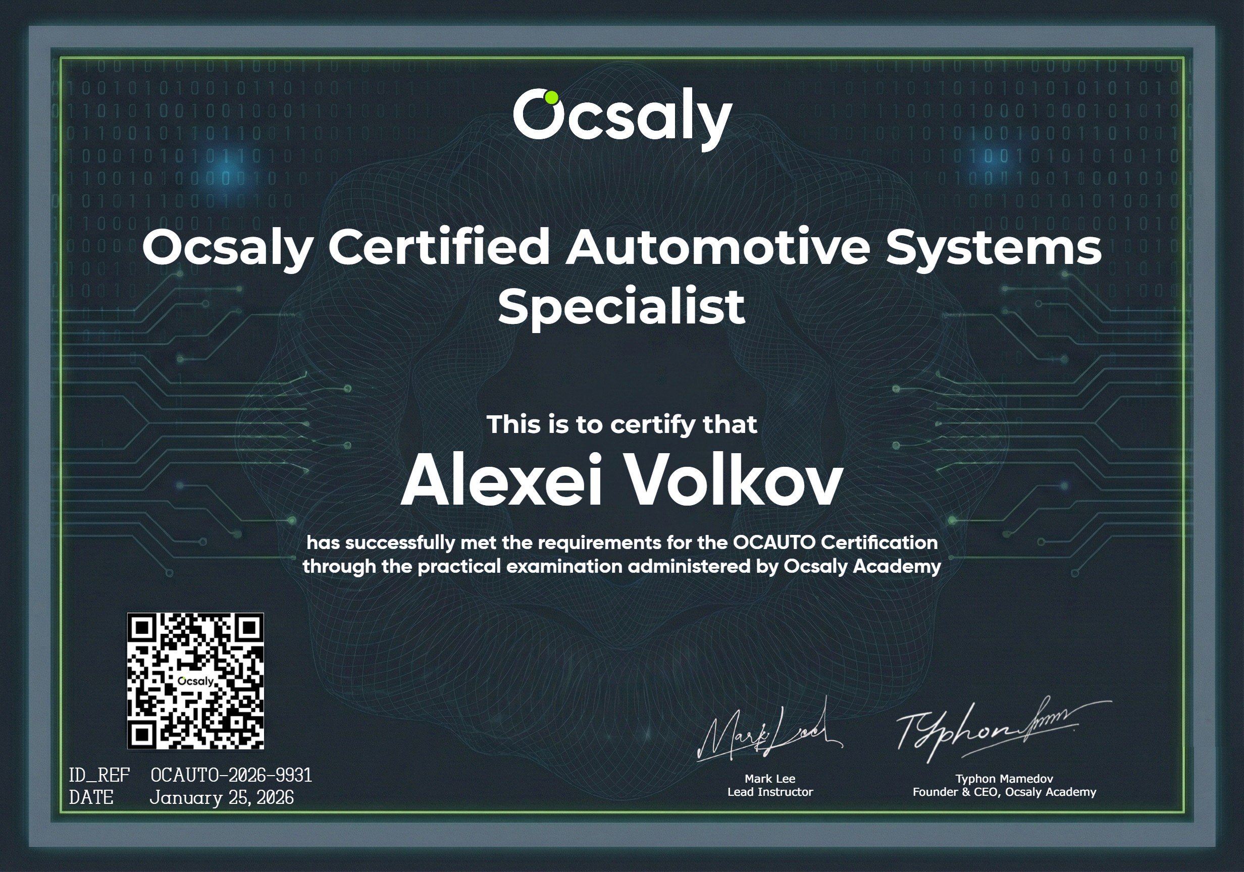 OCAUTO Certificate Template