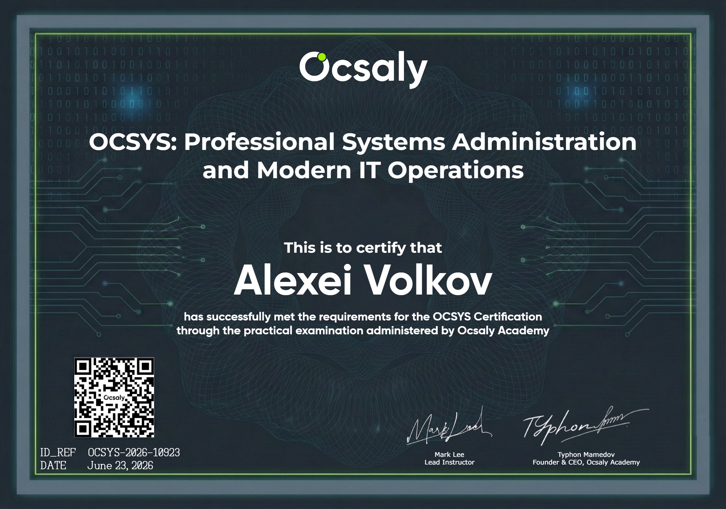 OCSYS Certificate Template